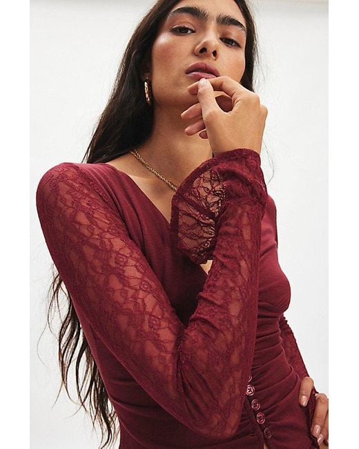 Kimchi Blue Red Kimchi Arabella Button Front Lace Top