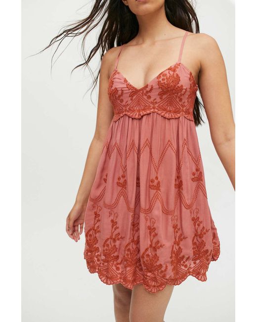 Urban Outfitters Red Uo Jamie Embroider Babydoll Dress