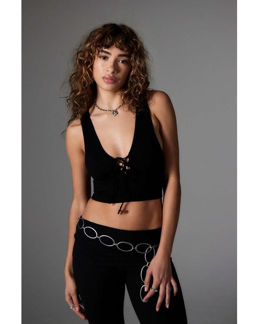 Urban Outfitters Black Uo Lace-up Josie Top