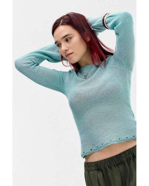 Urban Outfitters Blue Uo Ibiza Slash Neck Top