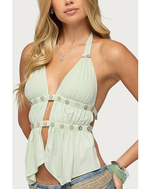 Edikted Green Izora Button Split Front Top