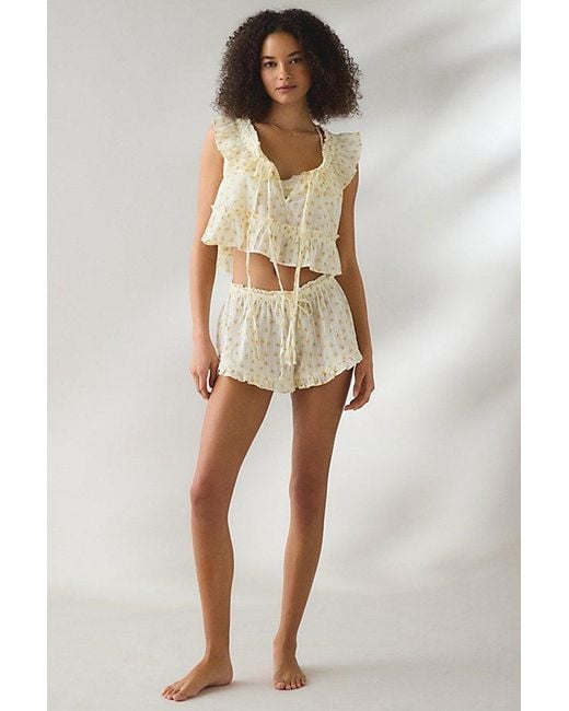 Out From Under Natural Love Letters Ruffle Babydoll Top + Micro Short Pj Set