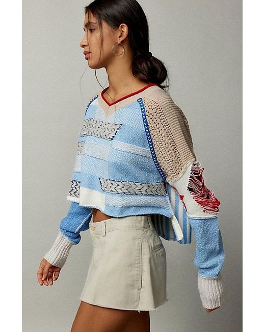 BDG Blue Johnny Patchwork Pullover Sweater