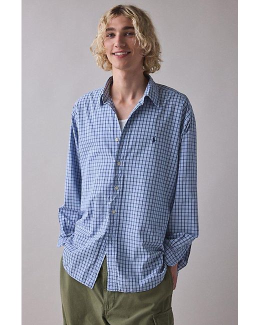 Vintage & ReMADE by UO Blue Vintage By Uo Check Print Long Sleeve Button-Down Shirt