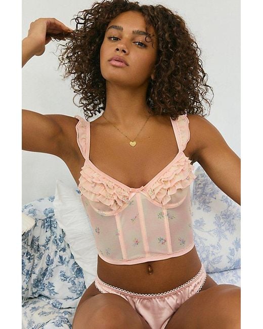 Out From Under Brown Florence Ruffle Mesh Corset Top