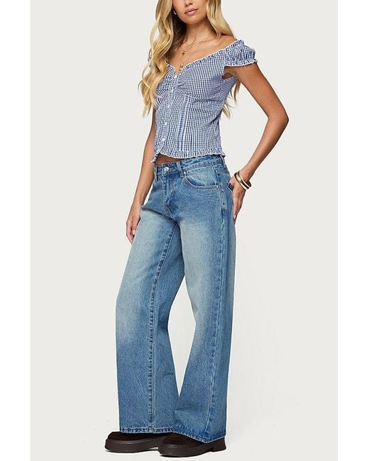 Edikted Blue Dorothie Gingham Button Up Top