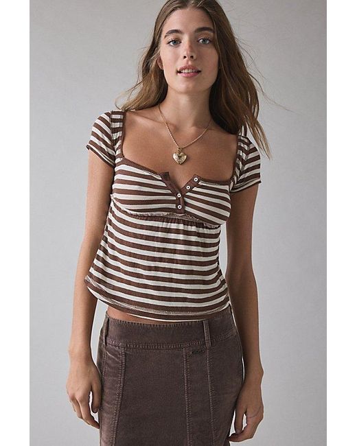 BDG Brown Brittney Square Neck Henley Babydoll Tee