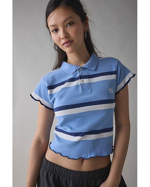 Vintage & ReMADE by UO Blue Remade By Uo Lettuce Edge Polo Tee