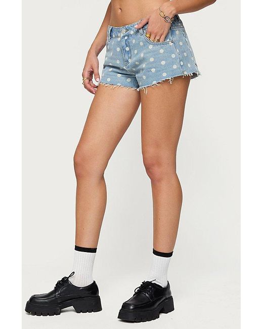 Edikted Blue Josie Polka Dot Denim Shorts