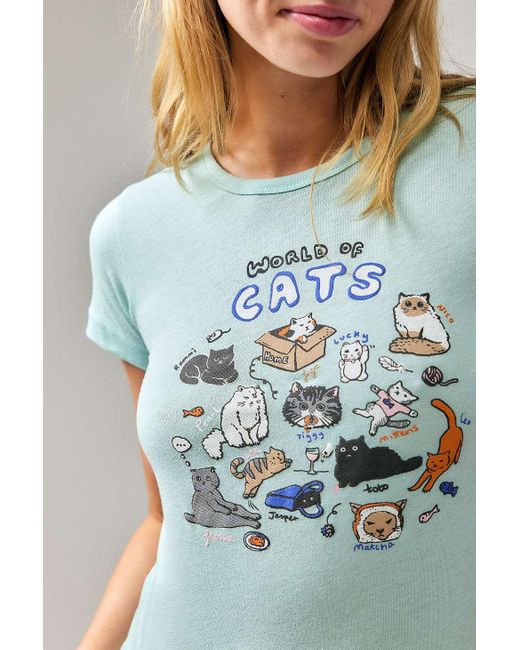 Urban Outfitters Blue Uo Cats Puff Print Baby T-shirt