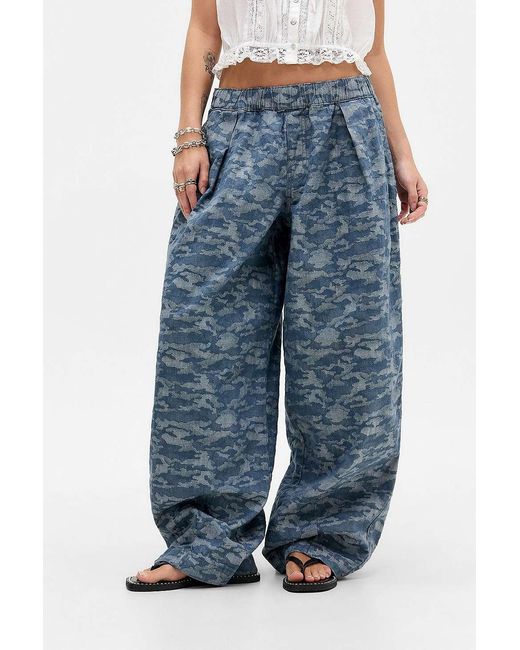 BDG Blue Bobbi Camo Baggy Cocoon Denim Trousers