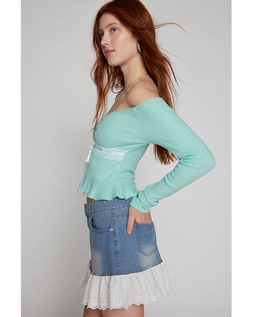 Kimchi Blue Green Kimchi Gianna Off-The-Shoulder Lace-Inset Top
