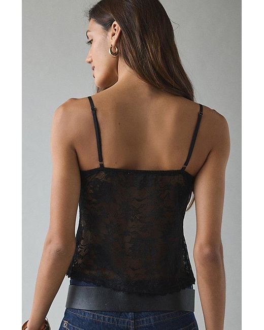 Kimchi Blue Black Mae Sheer Lace Split-Front Bow Detail Cami