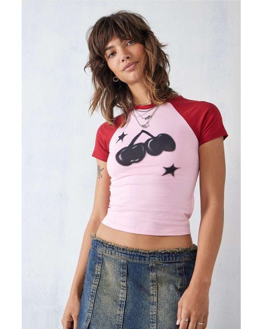 Motel Red Agneta Cherry Star Raglan Baby T-shirt Top