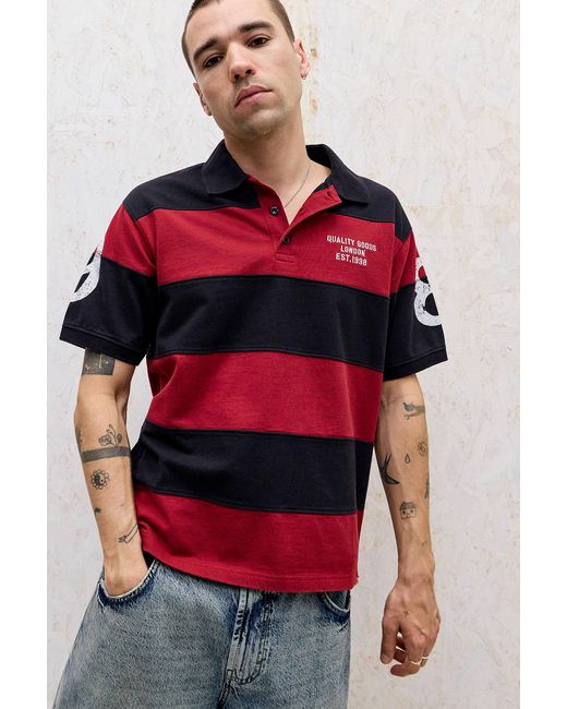 BDG Red & Navy Stripe Rugby Polo Shirt for men