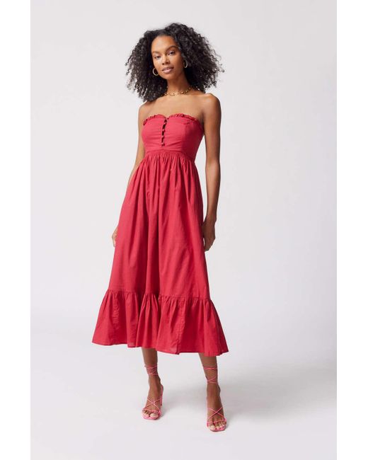 Urban Outfitters Red Uo Robyn Strapless Midi Dress