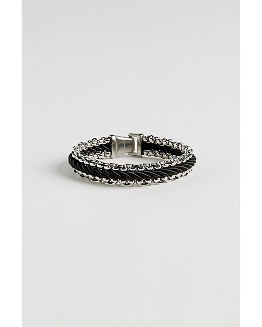 Urban Outfitters Black Leather & Stainless Steel Chain Bracelet for men