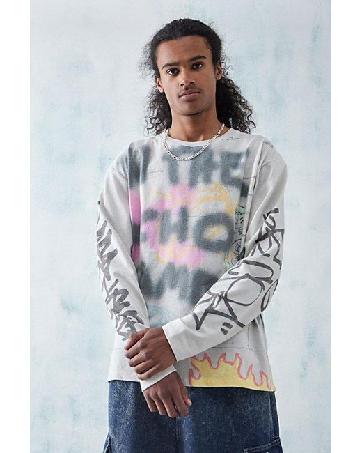 Urban Outfitters Gray Uo Off- Echo Doodle Long Sleeve Tee for men