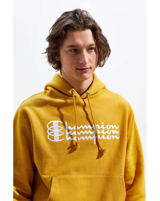 Champion Champion Uo Exclusive Triple Script Reverse Weave Hoodie Sweatshirt  in Yellow for Men | Lyst