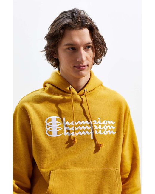 Champion Champion Exclusive Triple Script Reverse Hoodie Sweatshirt in Yellow Men |