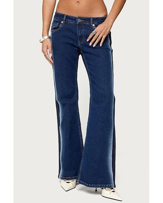 Low Rise Flared Edikted Airbrushed Low Rise Flared Jeans in Blue | Lyst
