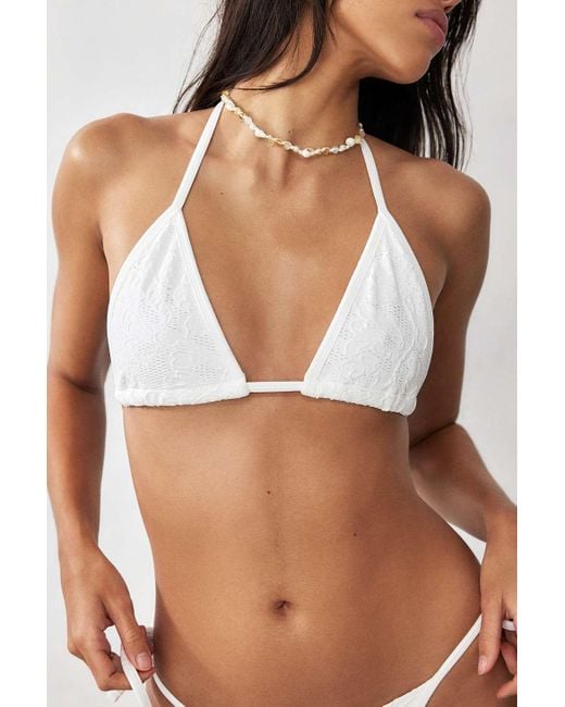 Out From Under White Lace Seamless Triangle Bikini Top