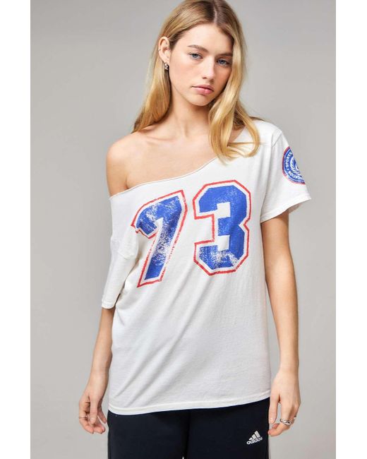 Urban Outfitters Gray Uo Slashed Off-the-shoulder Football T-shirt