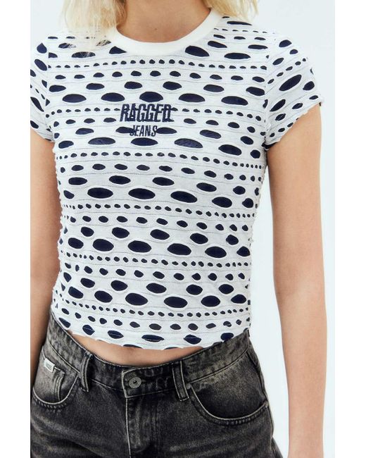 The Ragged Priest Blue Uo Exclusive Monochrome Holey T-shirt