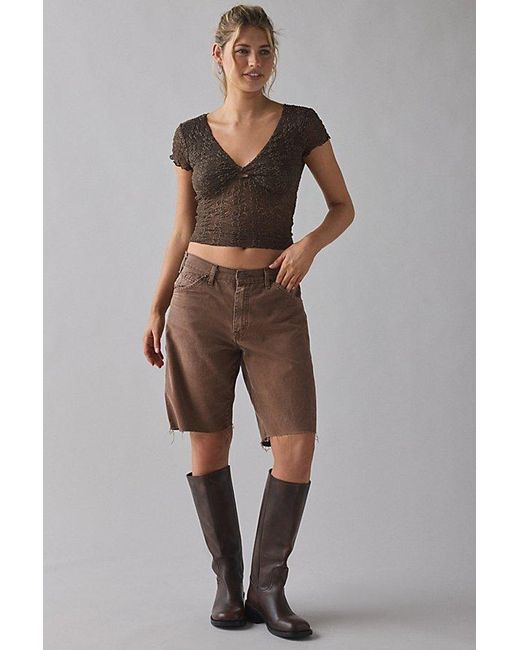Kimchi Blue Brown Maisie Sheer Lace Twist-Front Crop Top