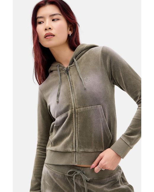 Juicy Couture Gray Uo Washed Green Velour Crop Hoodie
