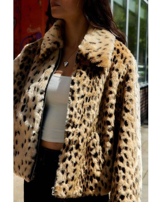 Silence Noise Silence Noise Leopard Print Faux Fur Coat Jacket in Black Lyst UK