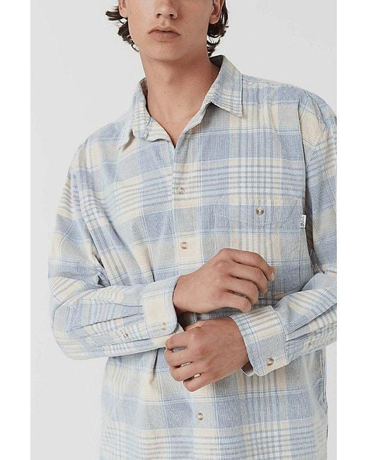 Barney Cools Gray Cabin 2.0 Recycled Cotton Corduroy Plaid Shirt Top for men