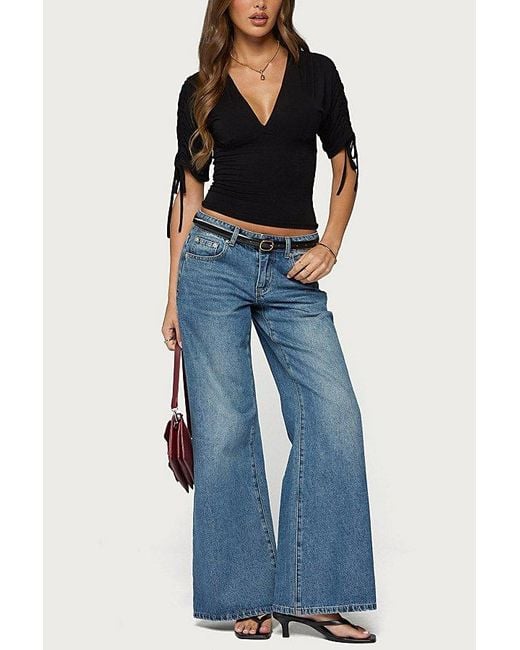 Edikted Black Muriel Drawstring V Neck Top