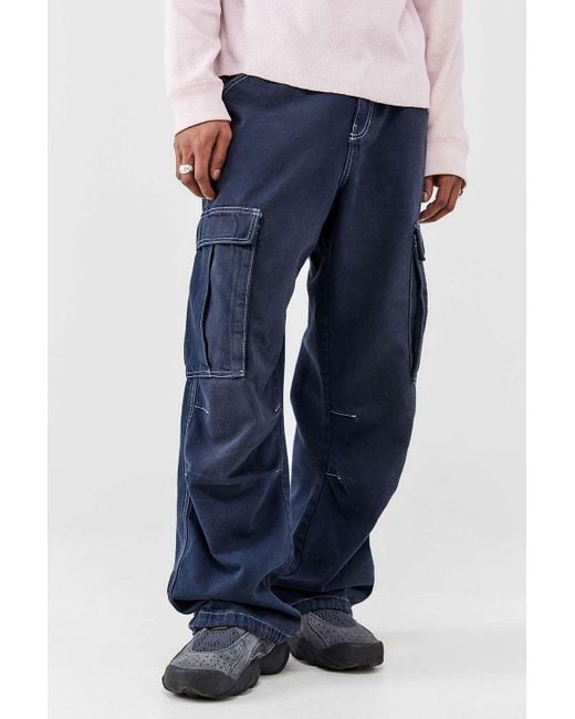 BDG Blue Fixed Waist Overdyed Cargo Navy Jeans for men