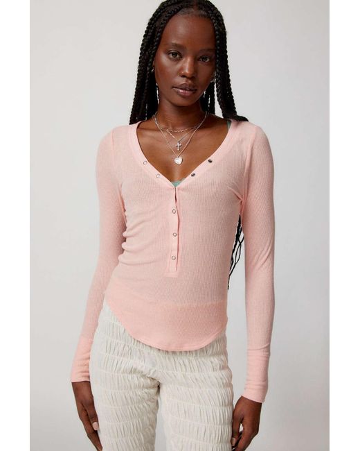 Out From Under Everyday Snap Henley Top In Light Pink,at Urban Outfitters