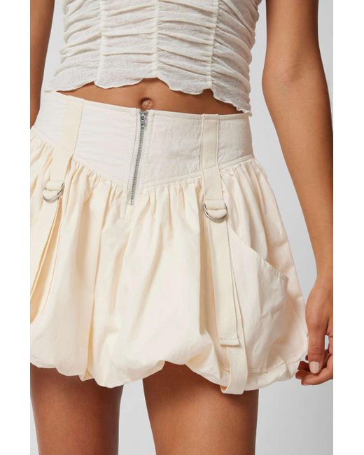 Urban Outfitters White Uo Myra Drop-waist Bubble Mini Skirt In Ivory,at
