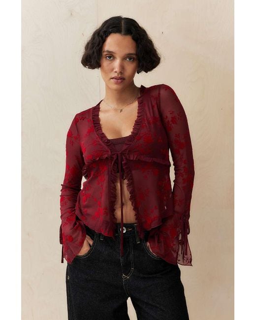 Silence + Noise Red Silence + Noise Tilly Flock Tie-up Cardigan