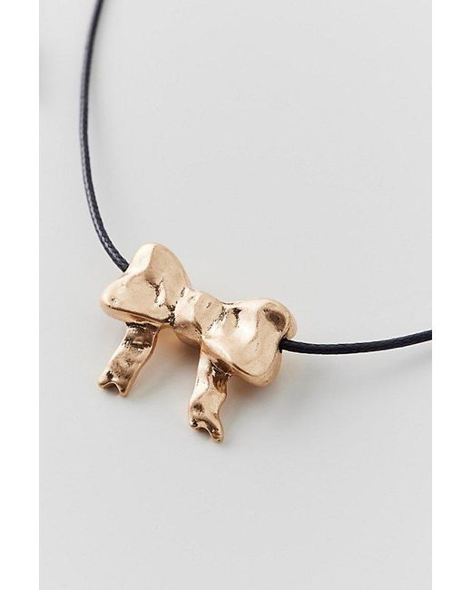 Urban Outfitters Black Hammered Bow Corded Necklace