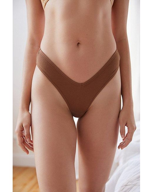 Out From Under Brown Ribbed V Thong