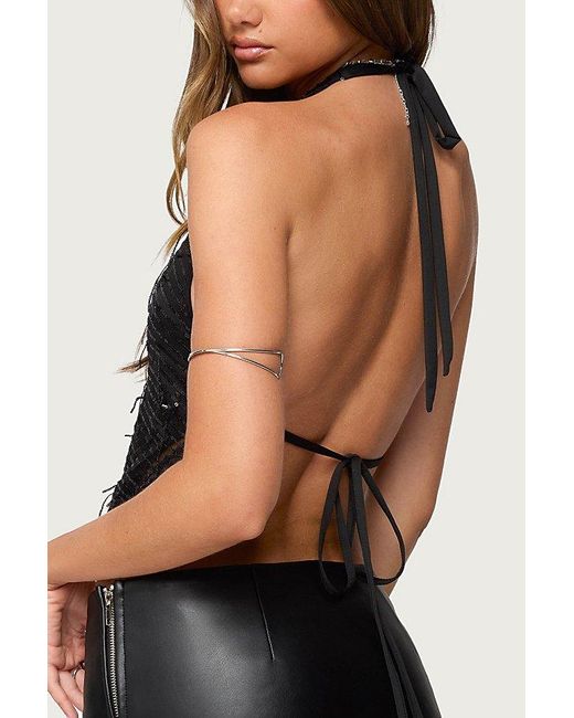 Edikted Black Fringed Sequin Backless Halteru00A0Top