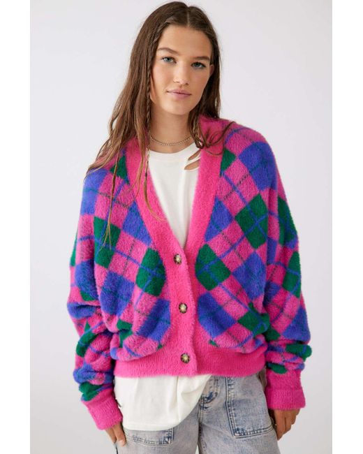 Urban Outfitters Uo Thea Fuzzy Cardigan in Pink Lyst