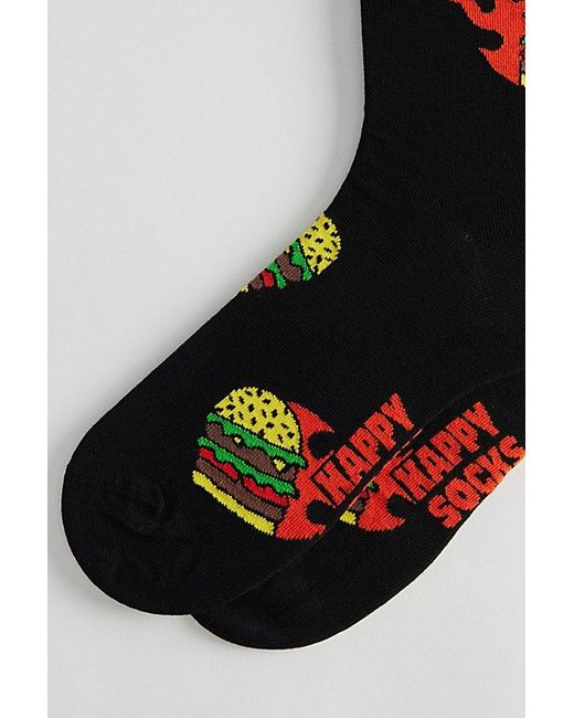Happy Socks Black Flaming Burger Crew Sock for men