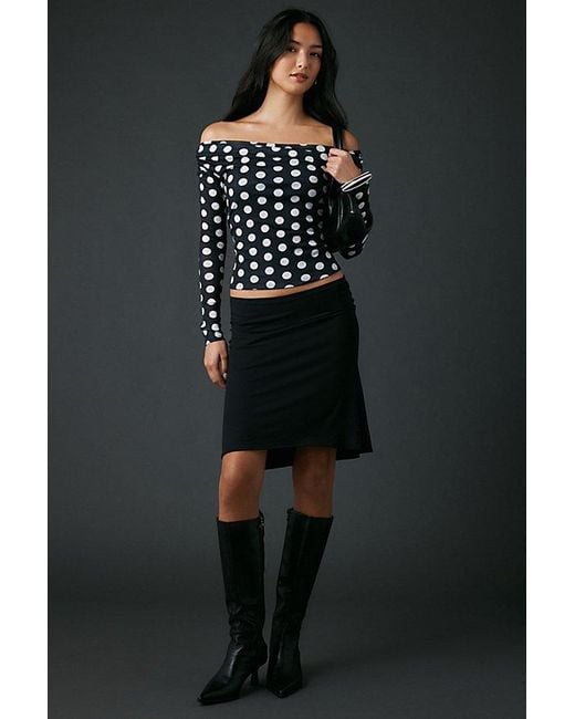 Urban Outfitters Black Uo Fia Mesh Long Sleeve Off-The-Shoulder Crop Top