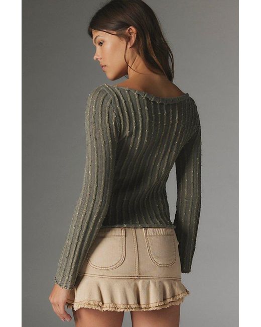 Silence + Noise Gray Reagan Textured Boat Neck Sweater