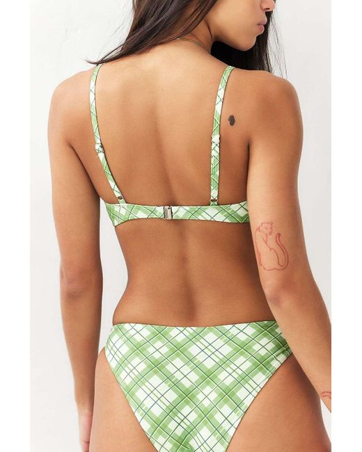 Daisy Street Green Checked Underwired Bikini Top