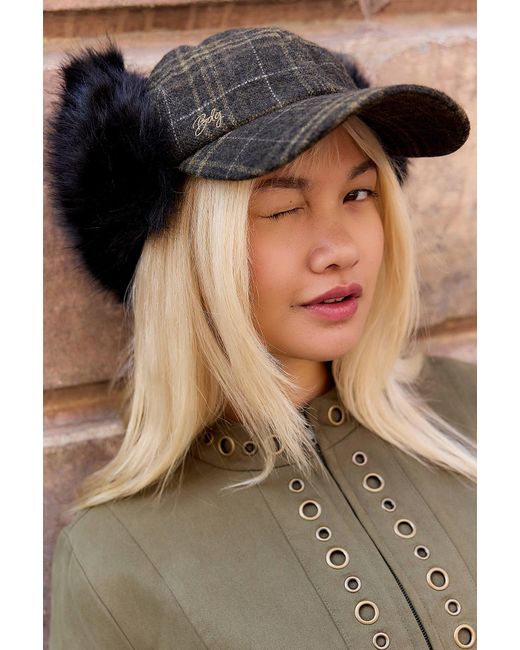 BDG Black Check Faux Fur Trapper Hat