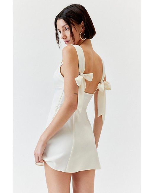 Urban Outfitters White Uo Bri Double Bow Satin Mini Dress