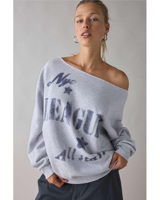 Urban Outfitters Gray Uo Nyc Stamp Off-shoulder Sweatshirt