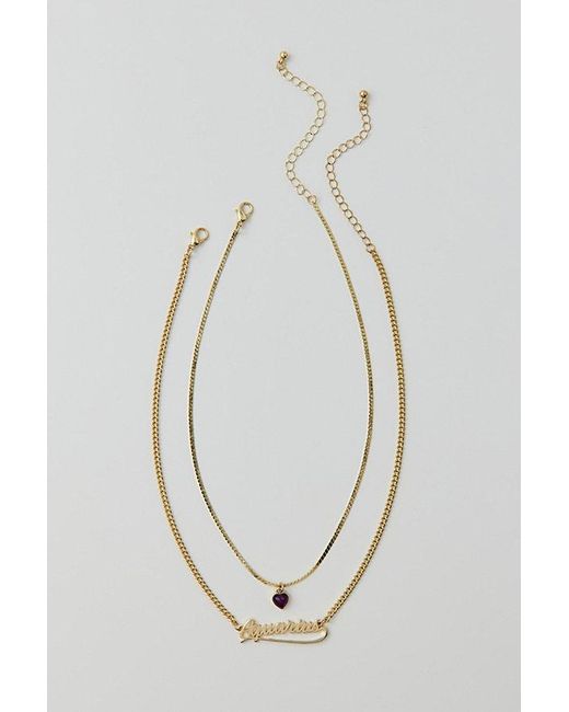 Urban Outfitters Purple Zodiac Nameplate Layering Necklace Set
