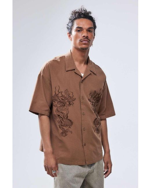 Ed Hardy Brown Uo Exclusive Embroidered Shirt for men